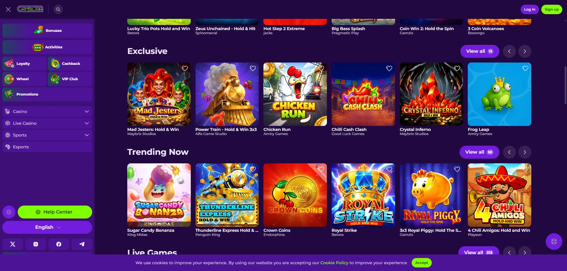Gambloria Casino Slots und Spieleauswahl – über 6000 Titel
