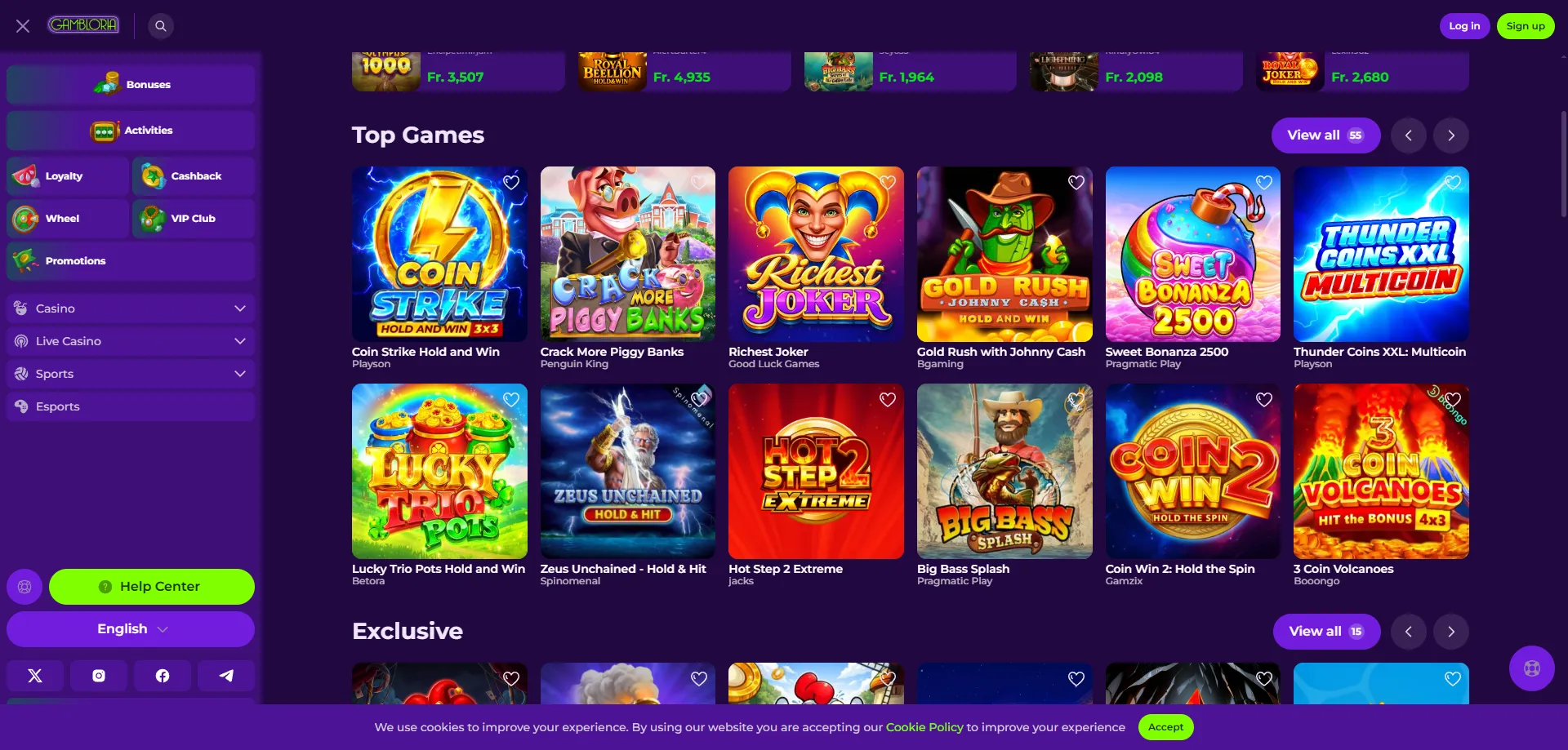 RTP Werte bei Gambloria Casino Online Spielen Österreich